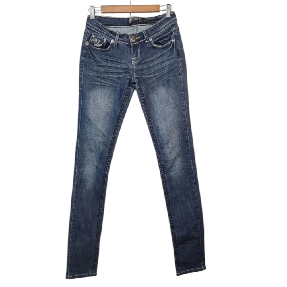 Premier Rue 21 Juniors Girls Blue Denim Bead Embellished Skinny Jeans Sz 1/2L